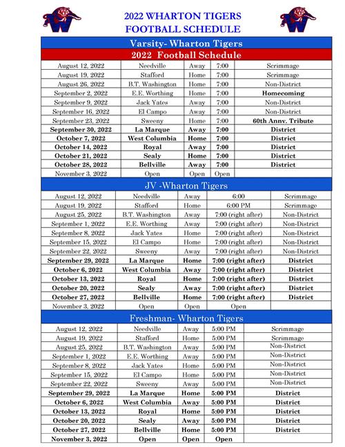 Tiger Football Schedule